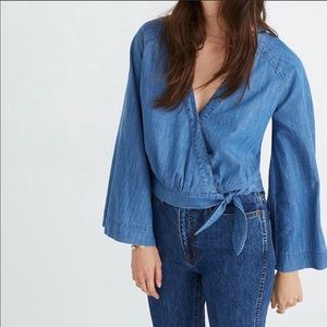 MADEWELL Denim Bell-Sleeve Wrap Top